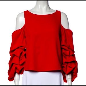 Alice + Olivia red ruched sleeves crop top- Sz 2, small